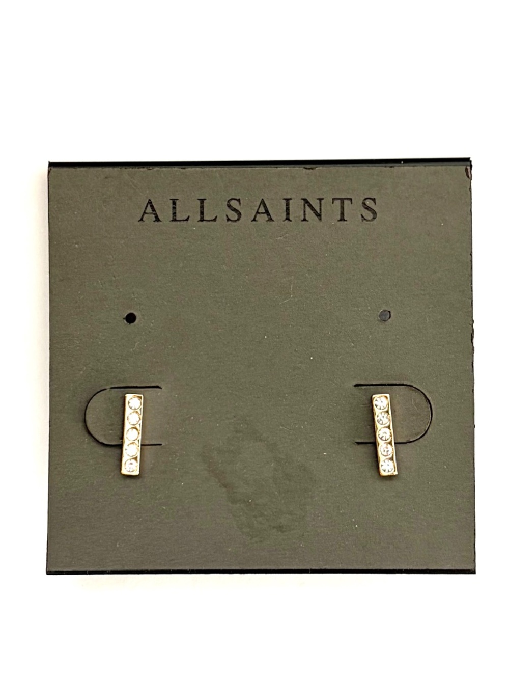 Allsaints Pave Bar Stud Earrings in Gold/White NWT